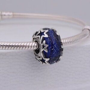 Pandora Galaxy Blue & Star Murano Glass Bead Charm S925 ALE